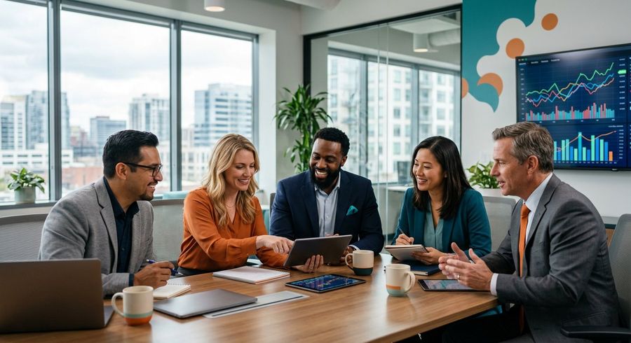 The Cash Compasses advisory team collaborating in a bright modern office