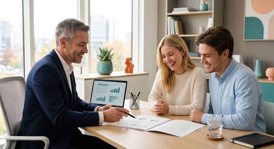 Financial advisor helping a couple with a personal loan application